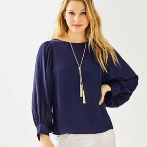 Lilly Pulitzer Women’s Maisel Navy Long Sleeve Blouse in Navy Size Small